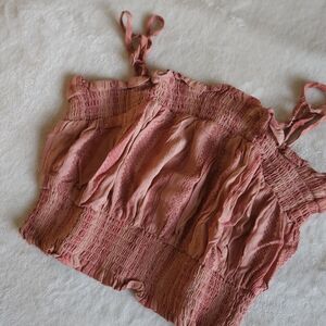 Pink Rose Coral Smocked Crop Top